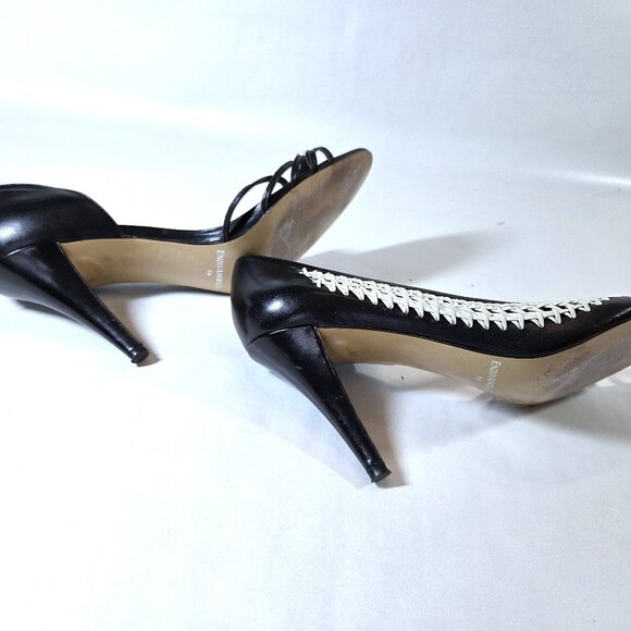 Enzo Angiolini Black & White Leather Open Toe Heels Size 8 - Picture 4 of 4